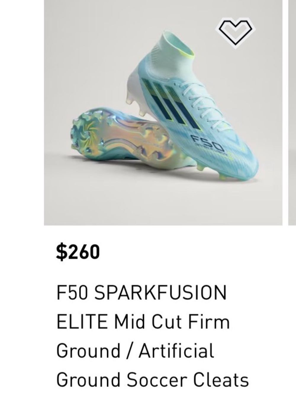 adidas F50 Sparkfusion Elite Mid-Cut Kids Soccer Cleats in Light Blue
